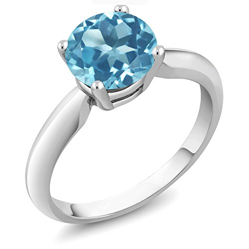 Gem Stone King 2.55 Cttw 8MM Round Swiss Blue Topaz 925 Sterling Silver Solitaire Engagement Ring For Women | Gemstone Birthstone | Available In Size 5, 6, 7, 8, 93