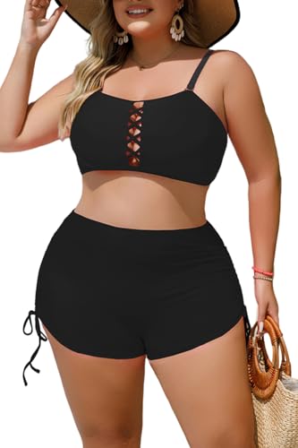 YELAIVP Women's Plus Size Bikini Set Two Piece High Waisted Swimsuits Tummy Control Bottom Bandeau Bathing Suit