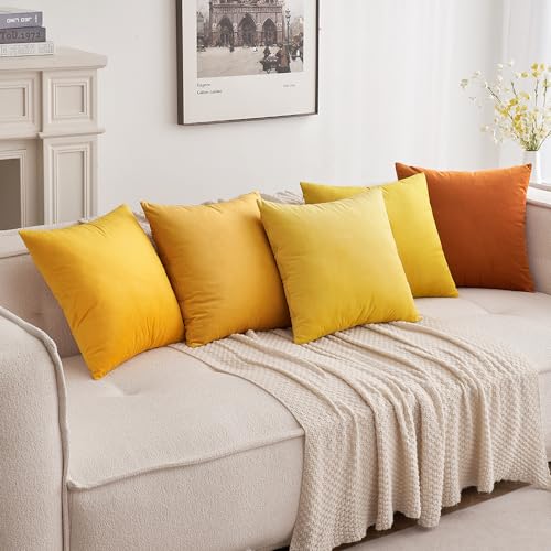 Image of MIULEE Pack of 2 Velvet Pillow Covers Decorative Square Pillowcase Soft Solid Lemon Yellow Cushion Case for Sofa Bedroom Car 22 x 22 Inch 55 x 55 cm