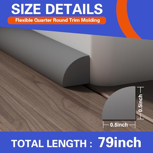 WURJHSONG 1/2 Inch Flexible Quarter Round Molding, Peel and Stick, Corner Molding Trim, Waterproof Rubber Edge Molding Quadrilateral Trim for Wall Corner Countertops (Gray, 79Inch) by WURJHSONG - Image 2