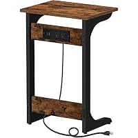 TUTOTAK C Shaped End Table with Charging Station & USB Ports 2 Power Outlets (V1TB01BB044) (Brown)