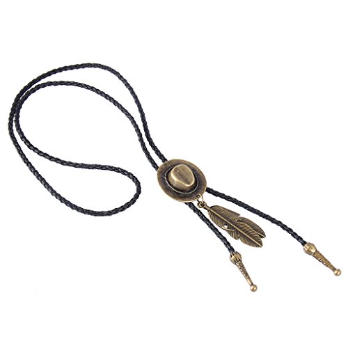 Coolla Bolo Tie- Handmade Hat Feather Western Cowboy Black Vintage Pendant For Women,Men (Bronze) #TOP4