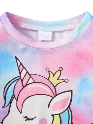 Image of Little Girls 2 Piece Outfits Ruffle Sleeve Unicorn Sweatshirts Top and Leggings Set School Outfits Kids Clothing Set