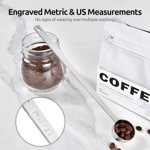Image of U-Taste Coffee Scoop 1 Tablespoon: 18 /8 Stainless Steel Measuring Scooper for Ground Coffee, Bean, Powder, Espresso, 8.5in Extra Long Handle Metal Meaure Spoon for Canister, Jar (1Tbsp /15ml, Silver)