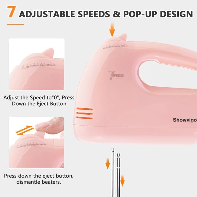 Miniatura 3 de Mezclador de mano eléctrico de mano  Mezclador de cocina portátil de 7 velocidades eléctrico con 5 accesorios de acero inoxidable, batidor de