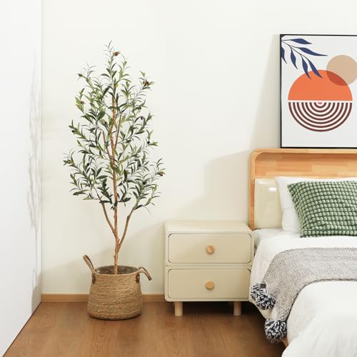 Kazeila Artificial Olive Tree 150cm Large Artificial Plant Indoor with Fruits Fake Silk Olive Plant in Pot for Home Decoration(1Pack)