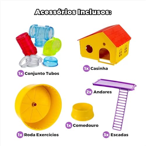 Gaiola Para Hamster 3 Andares Tubo Super Luxo Cor Lilás Jel Plast Pet Roe