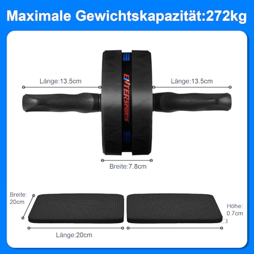 EnterSports Bauchroller, Bauchmuskeltrainer, Bauchmuskelroller mit Zwei Kniematte, Bauchrad Für Bauchmuskeltraining, Bauchtrainer für Zuhause, Geeignet für Anfänger, Fortgeschrittene und Profis