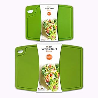 Liflicon Thick Cutting Boards for Kitchen Silicone Chopping Board Set of 2 Mid 12.6'' x 9.1”,Mini 9.1”x7.1” Non-slip Deep Drip Juice Groove Easy Grip Handle,Dishwasher Safe-Green
