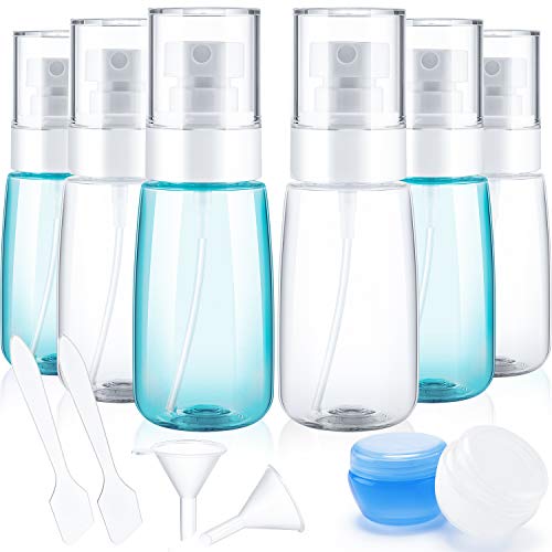 6 Pieces 2 Oz (60 ml) Travel Spray Bottles Refillable Travel Containers Mini Fine Mist Spray Bottles with 2 Lotion Container, 2 Spatula and 2 Funnel for Skincare Lotion Makeup Sprayer Perfume Cosmetic