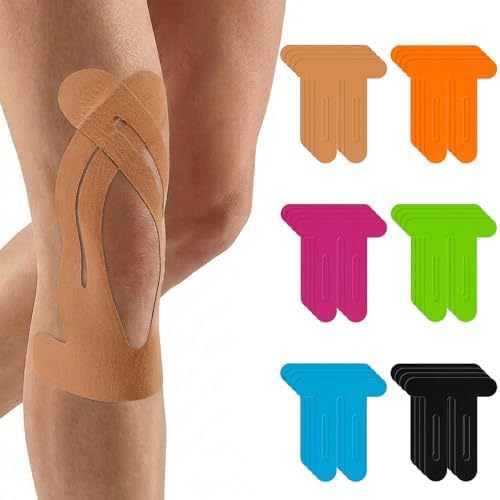 24PCS Precut Kinesiology Tape for Knees - Waterproof Knee Support Tape,Cotton Elastic Athletic KT Tape,Pain Relief Muscle Joint Support,6 Colors Easy Apply Precut Strips,4 Per Color