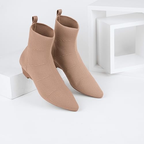 youngshow Women’s Booties Comfortable Knitted Low Heel Boots For Women Ankle Booties Pointed Toe Slip On Fall Winter Ladies Dress Shoes3