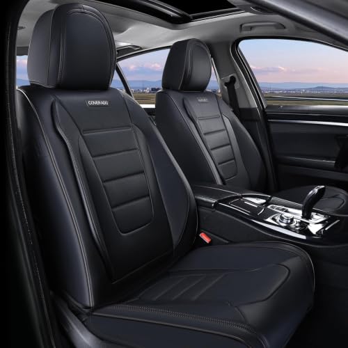 Image of Coverado Seat Covers, Car Seat Covers Front Seats, Car Seat Protector Waterproof, Car Seat Cover, Car Seat Cushion Nappa Leather, Black Seat Covers for Cars Carseat Cover Universal Fit for Most Cars
