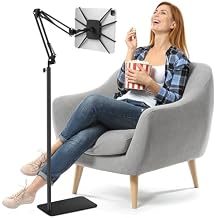 BIGASUO Tablet Floor Stand with Stable Metal Base,Overhead Bed ipad Stand Floor with 360 Rotation,Height&Angle Adjustable Floor Stand for iPad Pro Air Mini,Kindle,Tablets,Phones,E-Readers 7-12.9"
