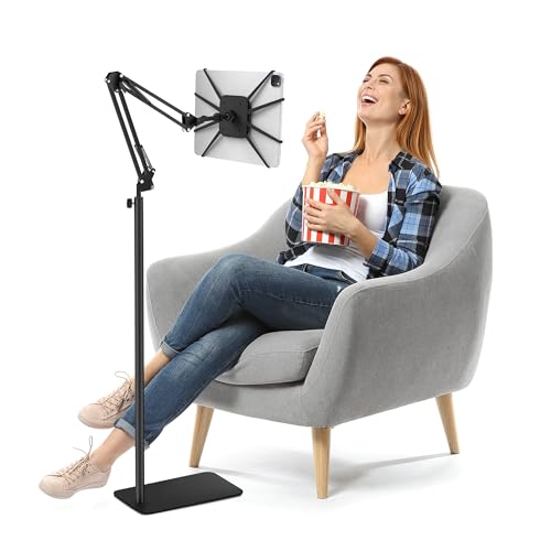 BIGASUO Tablet Floor Stand,Universal Metal Tablet Holder,Overhead Bed Mount Height Angle Adjustable Stand, 360Â° Rotation Floor Holder for iPad, Kindle, Tab,Phones, E-Readers(7-12.9 Inch)
