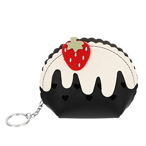 Aboofan Mini Coin Purse Pu Leather Strawberry Cartoon Zipper Small Wallets With Keychain For Women Girls Outdoor Money Cards Storage Handbags (Black) #TOP25