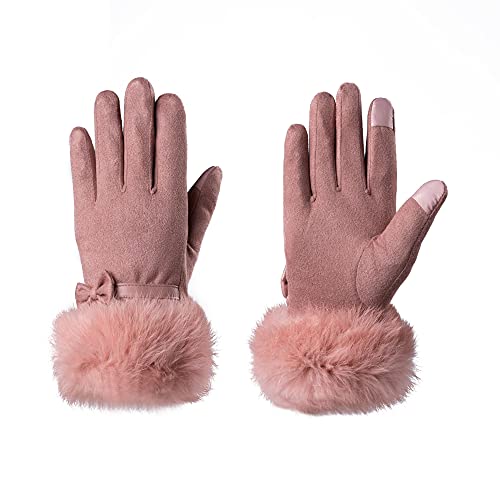 HYSENM Handschue Winter Sämischleder Damen Wildlederhandschue Warme Lederhandschuhe Weich Winterdicht, Rosa Cover