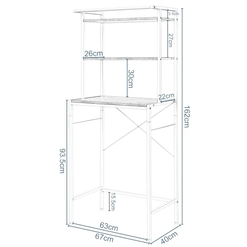 EUGAD Waschmaschinenregal, WC Regal über Waschmaschine Toilette, Waschmaschinenschrank Überbauschrank, Toilettenschrank, 3 Ablagen, Handtuchhalter, Metall Holzwerkstoff, 67x162x40 cm, Weiß