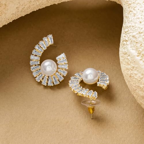 Image of Rubans Stud Earrings American Diamond Zirconia Stylish Jewellery Gift for Women & Girls
