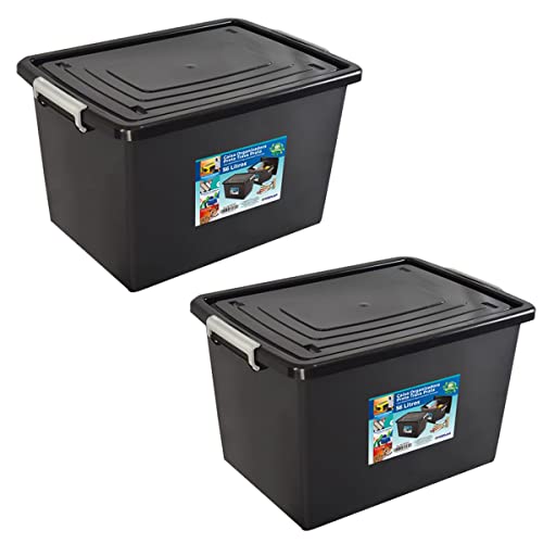 Kit 6 Caixas Organizadoras 56 Litros c/Travas e Tampa Resistente Preta Arqplast