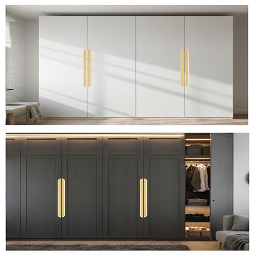 Image of VEZEL Aluminium Wardrobe Handle - Modern Cabinet Pull Handle for Wardrobe, Drawer & Cupboard Furniture, PVD Gold, 600mm - Pack of 2-| 3 Years Warranty |