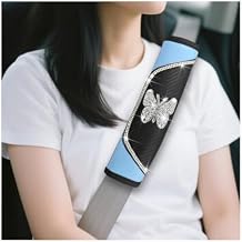 Zpana Bling Car Seat Belt Cover, 2PCS Carbon Fiber Crystal Rhinestone Butterfly Vehicle Seat Belt Strap Shoulder Pad, Comfortable Automotive Neck Shoulder Mat Cushion, Universal Fit Blue
