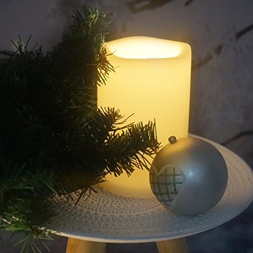 Image of CANDLE CHOICE Waterproof Outdoor Battery Operated Flameless Candle with Timer Large Plastic Resin Bright Flickering Electric LED Pillar Lantern Patio Garden Wedding Christmas Decorations 4 inch(D)x6 inch(H)