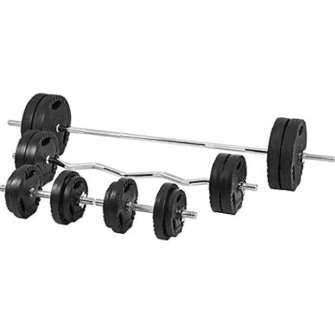 GORILLA SPORTS® Barbell Dumbbell Set - 100kg, Barbell Bar, EZ Curl Bar, Dumbbell Bars, 16 Weight Plates, Plastic-Coated, Spinlock Collars, Knurled - Barbell Weights, Dumbbells, Strength Training Cover