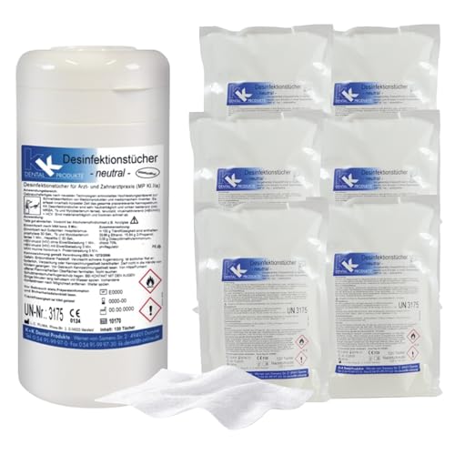 KK Desinfektionstücher Set mit Spenderdose – 840 Flächendesinfektionstücher (1 Dose + 6x120) – gebrauchsfertig für Oberflächen – Desinfektion für Praxis & Haushalt – aldehydfrei Neutral