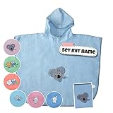 Stickling SET Kinder Poncho + Waschlappen personalisiert | 100% BIO Baumwolle | personalisiert mit Namen | Baby Kapuze Bademantel | Badeponcho | Kinder Badetuch | bis 7 Jahre (Eisblau)