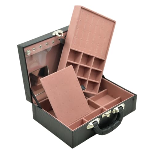 Caixa Maleta Estojo Porta Joias Bijuterias Dupla Media com espelho Preta(INTERNO ROSE)