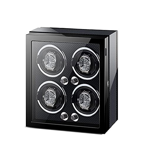 Watch Display Box 4 Automatic Watch Winder with LED Light Quiet Motors Adjustable Watch Pillows Piano Paint Battery Powered and AC Adapter Fit