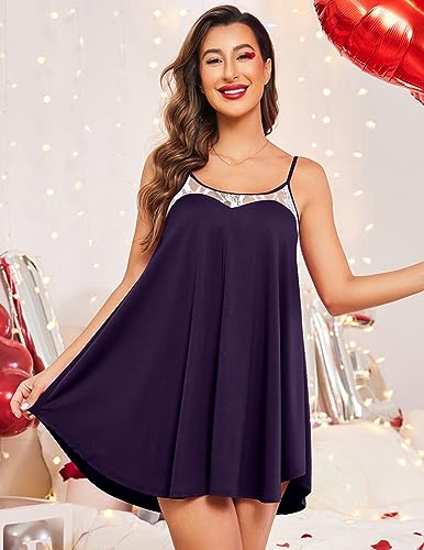 Image of Ekouaer Sexy Night Gowns Lace Nightgowns for Women Sleeveless Sleepwear Babydoll Nighty Plus Size Night Dress