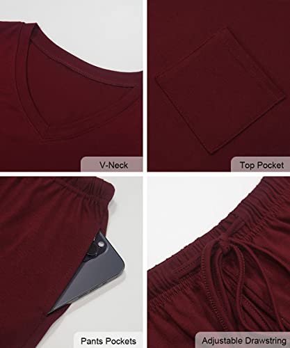 Image of RUBZOOF Women's Short Sleeve Pajama Sets with Pockets Casual V Neck 2 Piece Lounge Sets S-3XL