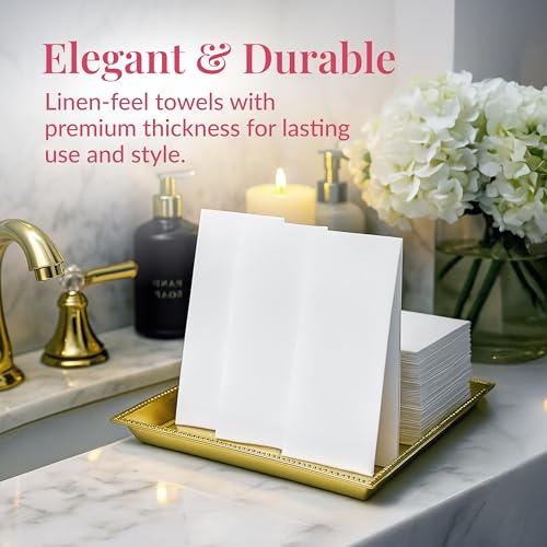 Image of Prestee 100 Linen Feel Disposable Paper Towels - Hand Towels for Bathroom - Cloth-Like Napkins for Weddings, Events, and Dinners - Paper Napkins Ideal for Home, Office - White, 12 x 17 Inches