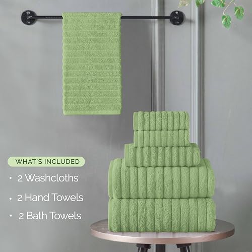 Image of Elegant Comfort 100% Turkish Cotton Corduroy Ribbed Luxury Bath Towels 6-Piece Set, Premium Feel - Quick Dry, Highly Absorbent, Contains 2 Bath Towels, 2 Hand Towels, and 2 Washcloths, Sage