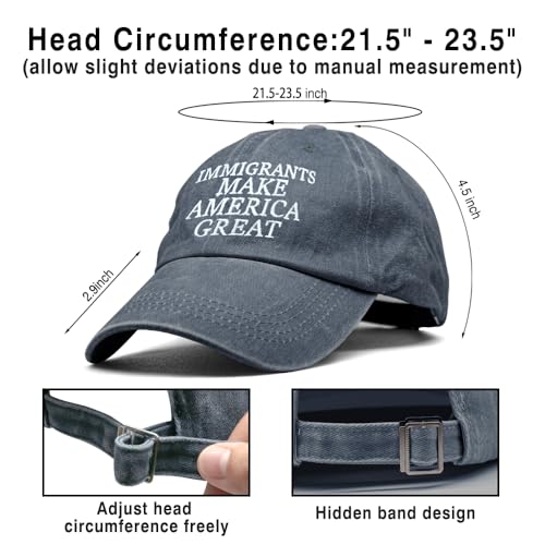 XQLZY Immigrants Make America Great Embroidery Adjustable Baseball Cap, Pro Immigration Hats, Funny Social Justice Human Right Baseball Hat Gifts for Women Men Immigration Activist Political Protester