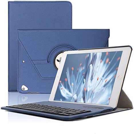 Keyboard Case iPad 9.7(6th Gen, 5th Gen) - iPad Air 2&1 - iPad Pro 9.7-360 Rotating - Detachable Keyboard - PU Leather Stand - iPad Case with Keyboard, (Blue, 9,7)