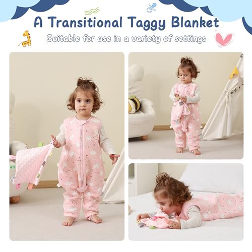 Image of ZIGJOY Baby Tag Security Blanket, Soft Lovies for Babies, Baby Comforter,10 inchX10 inch, Pink