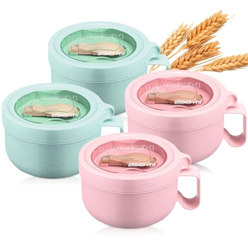Maxdot 4 Pcs Soup Bowls with Lids Microwave Safe,Pink, Green