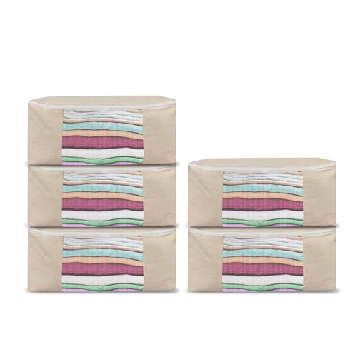 Canvas Storage Bag - Saree Covers with Zip | Canvas Saree/Garment Storage Bag for Dresses, Sarees, Lehengas, Clothes (CANVAS STORAGE BAG L-PACK OF 5, 15 × 13 × 4 Inches PACK OF 5)