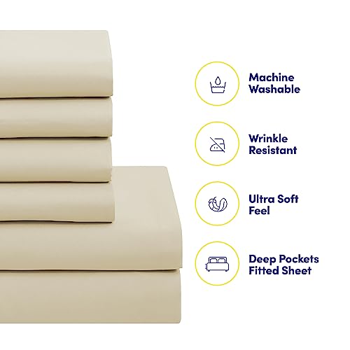 Sweet Home Collection 7 Piece Comforter Set Bag Solid Color All Season Soft Down Alternative Blanket & Luxurious Microfiber Bed Sheets, Beige, Full