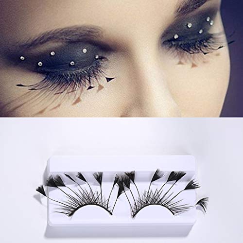 Nicute Feather False Eyelashes Black Festival Long Lashes Set Dance Halloween Cosplay Fake Eyelash for Women and Girls(2 Pairs)