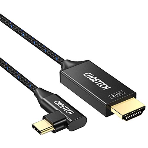 CHOETECH USB C to HDMI Cable(4K@60Hz) 90 Degree USB Type C to HDMI Cable Braided (6ft/1.8M) Thunderbolt 3 Compatible with MacBook Pro/MacBook Air/iPad Pro, Surface Book 2, Samsung Galaxy Note 9/S9