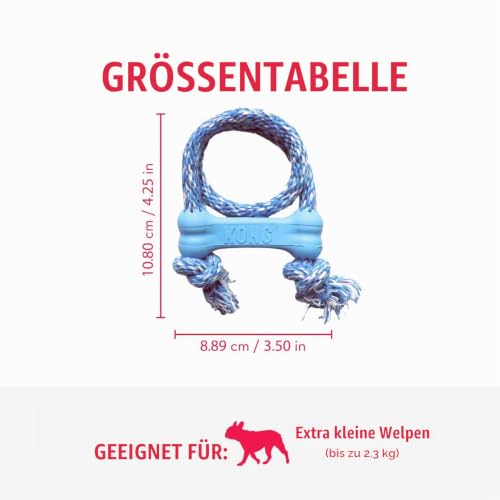 KONG – Puppy Goodie Bone mit Seil – Kautschuk zur Zahnungshilfe, Hundespielzeug zur Zahnreinigung (Farbvar.) – Für Sehr Kleine Welpen