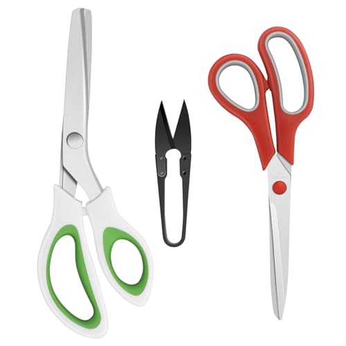 Uaugulft Juego De Tijeras En Zigzag Para Tela, Sastrería, Cuchillas Afiladas De Acero Inoxidable, Incluye Cortador De Hilo, 3 Unidades
