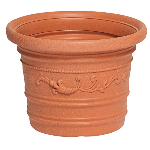 SATURNIA Macetero Resina Redondo, Color Terracota, Resistente, Ideal Exterior, 40 Cm Diametro.