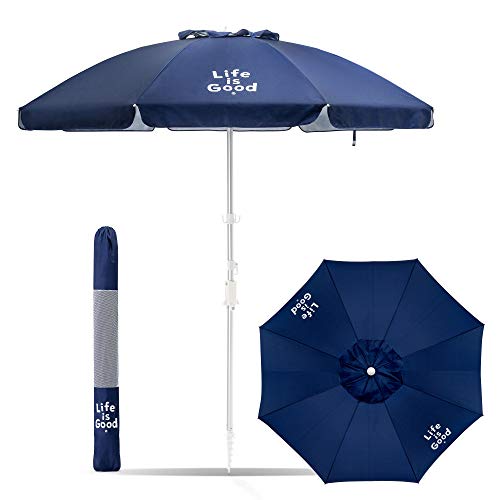 Life is Good ALIGUMB-N-1PK Beach Umbrella with Sand Anchor, Towel Hook, and Tilting Pole, Solid Navy