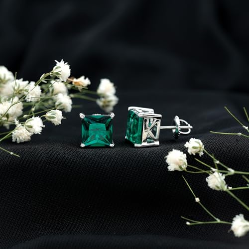 Certified 8 mm Princess Cut Lab Grown Emerald Earrings, AAAA Quality, Emerald Studs with Screw Back - Ready To Gift3