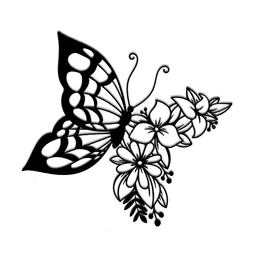 Metall Schmetterling Wandkunst Blumen Flügel Metall Wanddekor 58,4 x 50,8 cm Floral Schmetterling Metall Skulptur Natur Design für Raumdekoration Küche Dekor Büro Outdoor Einweihungsgeschenk Schwarz Cover